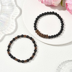 2Pcs 2 Styles Coconut and Natural Black Agate Beads Stretch Bracelets for Women&nbsp;BJEW-JB12672