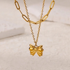 304 Stainless Steel Bowknot Pendant Necklaces&nbsp;LS-NJEW-L182-001G-06