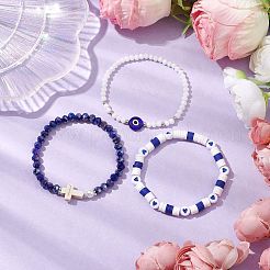 3Pcs Religion Polymer Clay & Glass & Synthetic Turquoise Beaded Stretch Bracelets Kit&nbsp;BJEW-JB10675-02