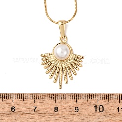 304 Stainless Steel & Acrylic Imitation Pearl Fan Pendant Snak Chain Necklaces for Women&nbsp;NJEW-F354-03G