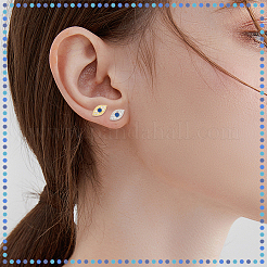 4 Pairs 2 Colors Blue Cubic Zirconia Evil Eye Tiny Stud Earrings&nbsp;EJEW-NB0001-10