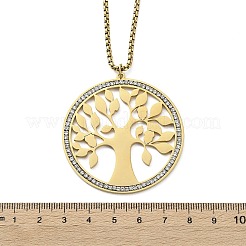 304 Stainless Steel Crystal Rhinestone Tree of Life Pendant Box Chain Necklaces for Women&nbsp;NJEW-F370-01A-G