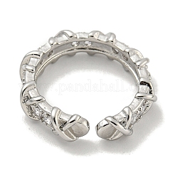 Cross Brass Micro Pave Cubic Zirconia Open Cuff Ring for Women&nbsp;RJEW-E296-12P
