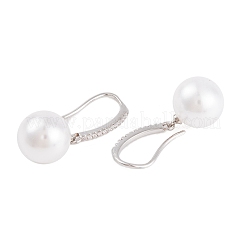 Rack Plating Brass Cubic Zirconia ABS Pearl Earring Hooks&nbsp;EJEW-S219-16P-01