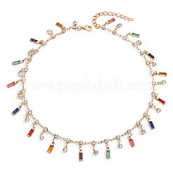 Brass Colorful Rhinestone Rainbow Rectangle Tassel Choker Necklaces for Women&nbsp;WG894E5-01