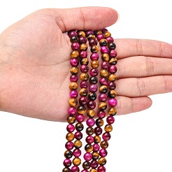 Natural Rose Tiger Eye(Dyed & Heated) and Yellow Tiger Eye(Dyed & Heated) Beads Strands&nbsp;G-G101-6mm-1