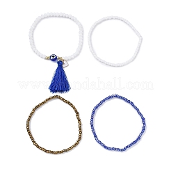 4Pcs 4 Style Glass Seed & Resin Evil Eye Beaded Stretch Bracelets Set&nbsp;BJEW-JB09896-01