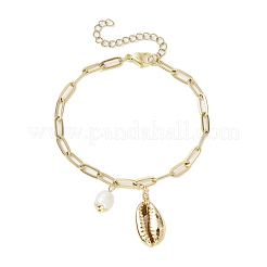Natural Freshwater Pearl & Electroplated Shell Charm Bracelets&nbsp;BJEW-JB11255