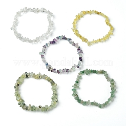 5Pcs 5 Styles Natural Green Aventurine & Quartz Crystal & Prehnite & Citrine & Fluorite Chips Beaded Stretch Bracelet Sets&nbsp;BJEW-JB10872
