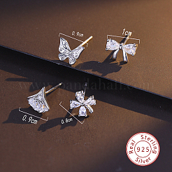 Anti-Tarnish 4Pcs 4 Style Rhodium Plated 925 Sterling Silver Stud Earrings Set&nbsp;PI9253-2