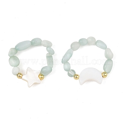 2Pcs Glass with Natural Freshwater Shell Beads Rings&nbsp;RJEW-JR01114