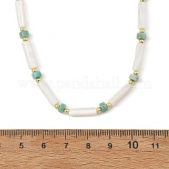 Natuarl Freshwater Shell Column & Natural Amazonite & Round Electroplate Synthetic Non-magnetic Hematite Beaded Necklaces&nbsp;NJEW-JN06552