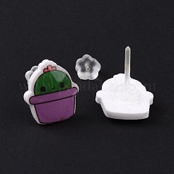 Acrylic Cute Plants Stud Earrings with Plastic Pins for Women&nbsp;EJEW-F293-01D