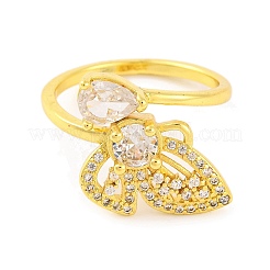 Butterfly Cubic Zirconia & Glass Open Cuff Ring&nbsp;RJEW-U003-01G