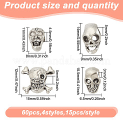 60Pcs 4 Styles Halloween Theme Tibetan Style Alloy Beads&nbsp;FIND-HY0003-84