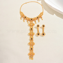Alloy Cubic Zirconia Flower Long Tassel Necklaces & Earrings Sets for Women&nbsp;YP5175