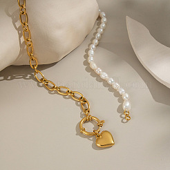 Elegant Natural Freshwater Pearl Beaded Stainless Steel Heart Pendant Necklaces for Women&nbsp;GH6480