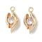 Brass Pendants, with Clear Glass, Flower, Real 18K Gold Plated, 14x6x5mm, Hole: 1.2mm