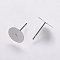 Non-Tarnish 304 Stainless Steel Stud Earring Settings, Flat Pad Earring Post, Flat Round, Stainless Steel Color, Tray: 10mm, 12x10mm, Pin: 0.7mm