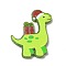 Printed Acrylic Pendants, with Glitter Sequins, for Christmas, Dinosaur with Gift Box Charm, Green Yellow, 36x28x2mm, Hole: 1.6mm