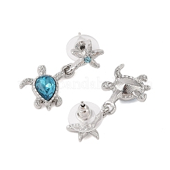 Starfish with Turtle Alloy Rhinestone Dangle Stud Earrings&nbsp;EJEW-A112-02P