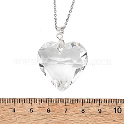 Valentine's Day Faceted Clear Glass Heart Pendant 304 Stainless Steel Cable Chain Necklaces for Women&nbsp;NJEW-JN06074-02