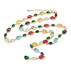 Brass Pave Colorful Cubic Zirconia Geometric Link Chain Necklaces&nbsp;NJEW-C111-03C