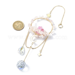 Natural Rose Quartz & Dyed Natural Quartz Crystal with Glass Pendant Decorations&nbsp;HJEW-TA00123-03