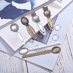 Tibetan Style Bookmark Cabochon Settings and Transparent Oval Glass Cabochons&nbsp;TIBE-SC0001-05