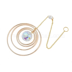 Iron Ring & Glass Round Hanging Suncatchers&nbsp;HJEW-F025-03G
