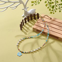 Alloy Enamel Sakura Pendant Necklace&nbsp;NJEW-JN04052