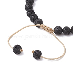 Adjustable 6mm Round Natural Lava Rock Braided Bead Bracelets&nbsp;BJEW-JB10615-01