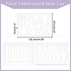 3Pcs 3 Styles Clear Acrylic Drawing Stencils&nbsp;AJEW-HY0001-77A