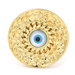 Rack Plating Brass Flat Round Open Cuff Rings with Shell Evil Eye &nbsp;RJEW-D008-05G
