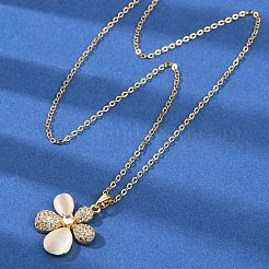 Flower Brass Micro Pave Cubic Zirconia Pendant Neckalces for Women&nbsp;NJEW-C076-05G