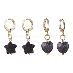 2 Pairs Brass Synthetic Blue Goldstone Earrings&nbsp;EJEW-JE06617