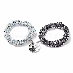 2Pcs 2 Color Lampwork Evil Eye & Glass Stretch Multi-strand Bracelets Set&nbsp;BJEW-JB08785