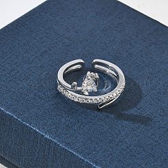 Brass Micro Pave Cubic Zirconia Cuff Open Rings for Women&nbsp;RJEW-L343-05P-02