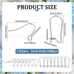 200Pcs 2 Styles 304 Stainless Steel Hoop Earrings Findings Kidney Ear Wires&nbsp;STAS-GA0001-96