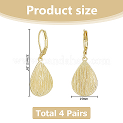 4 Pairs Teardrop Brass Leverback Earrings&nbsp;EJEW-HS0001-21G