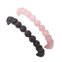 2Pcs Natural Round Pink Mashan Jade & Lava Rock Beads Stretch Bracelets&nbsp;BJEW-JB12879