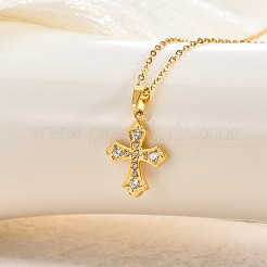 304 Stainless Steel Micro Pave Clear Cubic Zirconia Religion Cross Pendant Necklaces for Women&nbsp;WG29A99-01