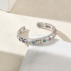 Brass Micro Pave Cubic Zirconia Cuff Open Rings&nbsp;RJEW-Z145-08P