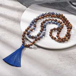 Natural Blue Spot Jasper & Wood Buddhist Necklace&nbsp;NJEW-JN04306