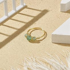Natural Green Aventurine Round Braided Beaded Finger Ring&nbsp;RJEW-JR00550-05