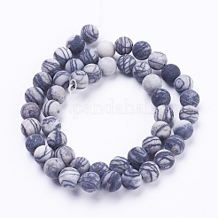 Natural Black Silk Stone/Netstone Beads Strands&nbsp;X-G-F520-57-8mm
