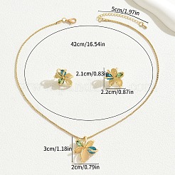 Flower Brass & Cubic Zirconia & Cat Eye Pendant Necklaces & Stud Earrings Sets&nbsp;FS-WG756F6-01