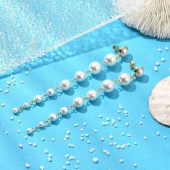 Shell Pearl Tassel Stud Earrings for Women&nbsp;EJEW-JE06195-01