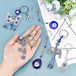 6Pcs 6 Style Handmade Lampwork & Enamel Evil Eye Keychain&nbsp;KEYC-NB0001-23