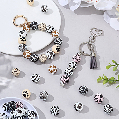 50Pcs 10 Styles Printed Round Silicone Focal Beads&nbsp;SIL-SP0001-25